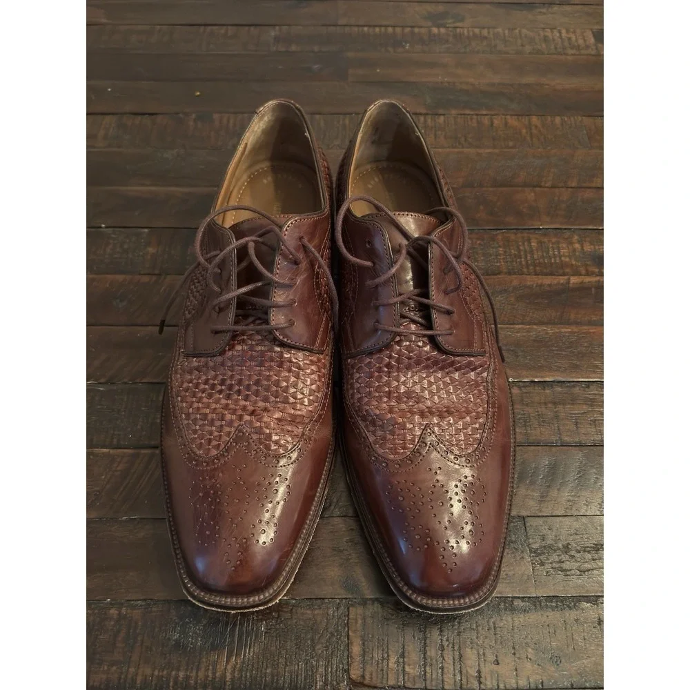 Johnston & Murphy Brown Leather Basket Weave Oxfords Men's 12M #15-0673‎
